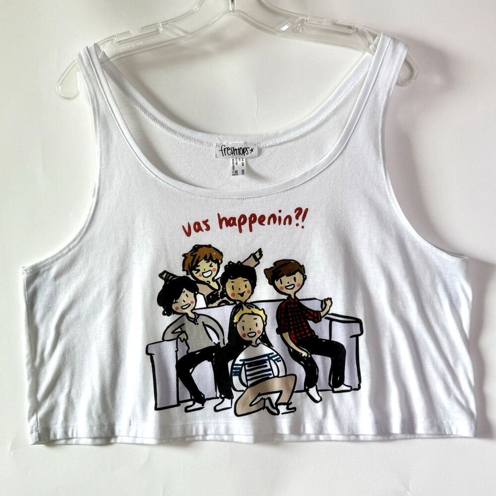FRESH TOPS Womens Junior Sz M Sleeveless Crop Tank Top White Y2K Retro Boy Band